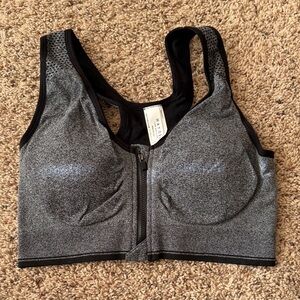 Black and Gray Women's Sports Bra with Front Zipper